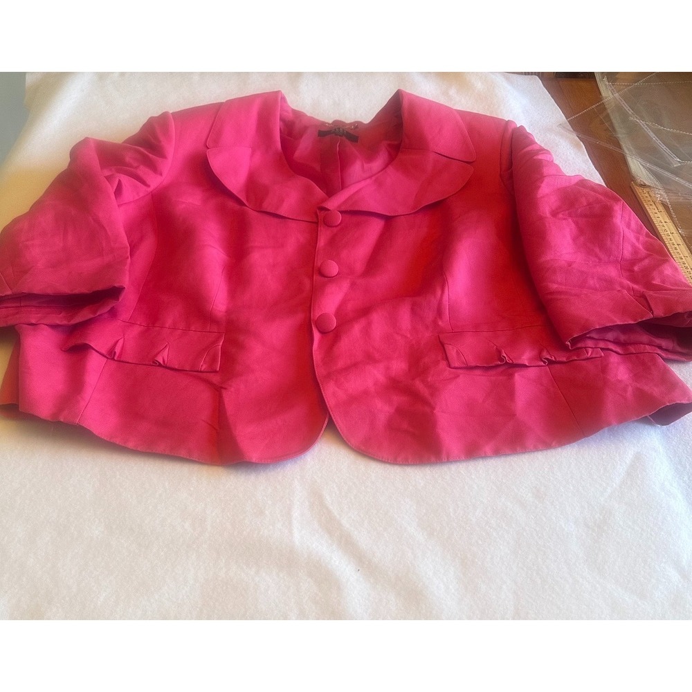 Alex Marie Womens Hot Pink Linen Rayon Cropped Blazer Jacket 24W 3 Button